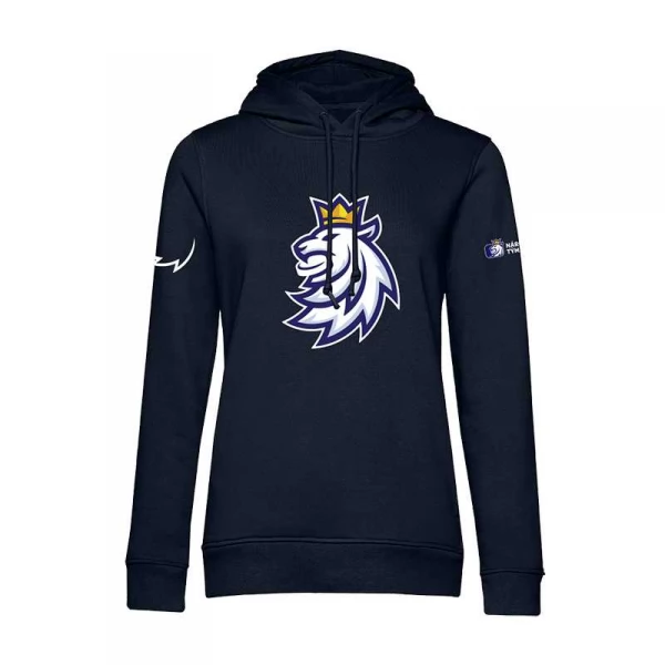 Women's hoodie organic logo lion CH navy Czech Hockey