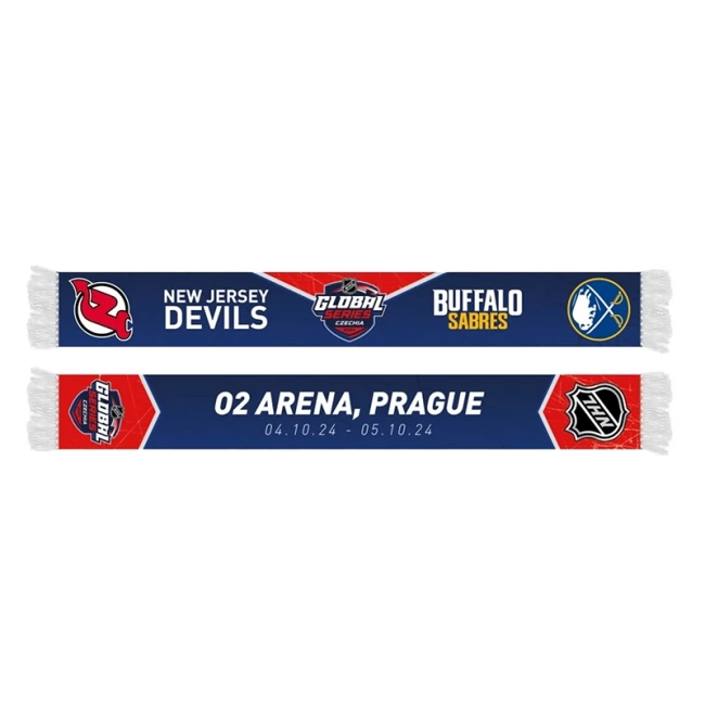 Tištěná šála Global series 2024 Praha modrá New Jersey Devils vs Buffalo Sabres